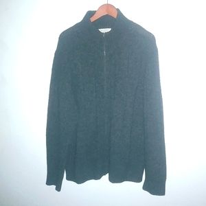 Heather & Tweed XL Mens Gray Lambswool Full Zip Front Sweater